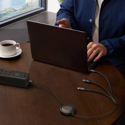 3w1 Kabel uniwersalny zwijany USB-C - Lightning / USB-C / micro USB 100W 1.1m - czarny