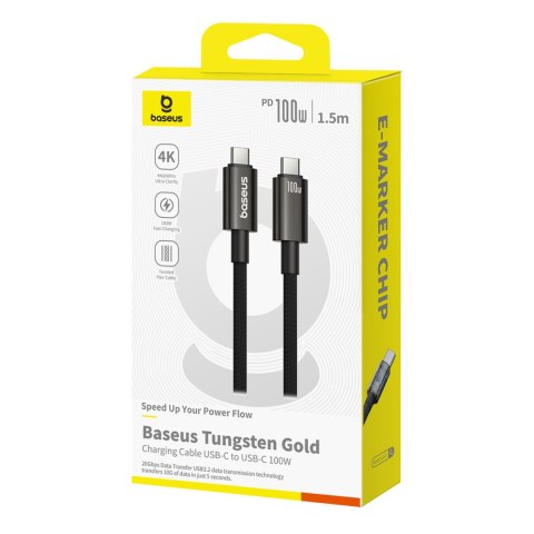 Kabel przewód Tungsten Gold USB-C 100W 4K 20Gb/s 60Hz 1.5m - czarny