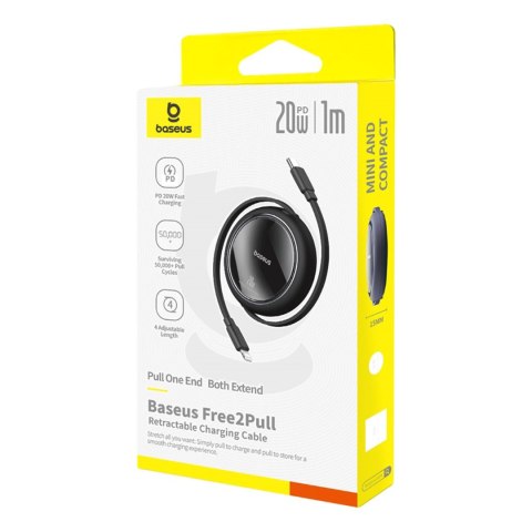 Kabel przewód zwijany Free2Pull USB-C - iPhone Lightning 20W 1m - czarny
