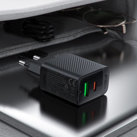 Ładowarka sieciowa A78 GaN USB-A USB-C PD 20W - czarna