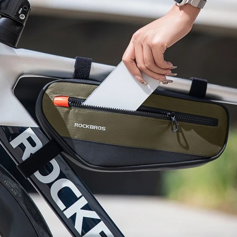 Torba rowerowa na ramę roweru z kieszenią boczną 1.7l - zielono-czarna