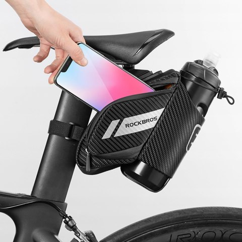 Torba rowerowa pod siodełko z kieszonką na butelkę bidon 1.5l - czarna