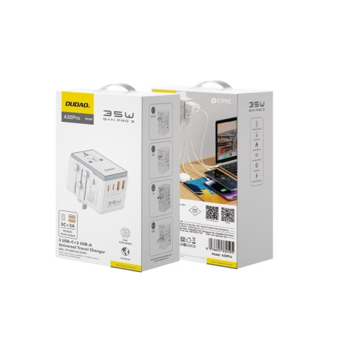 Uniwersalna ładowarka adapter podróżny 35W EU / UK / AUS / US / JP 3x USB-C 2x USB-A - biały