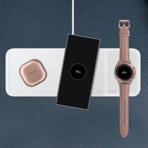 3w1 Ładowarka sieciowa Samsung Trio indukcyjna do telefonu / Galaxy Watch / Buds - biała