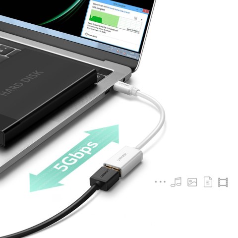 Adapter przejściówka USB-A 3.0 (żeński) - USB-C 3.0 (męski) OTG - biały