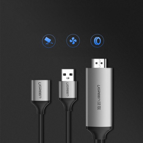 Adapter przejściówka USB-A (żeński) - HDMI z portem zasilania USB-A (męski) 1.5m - szary