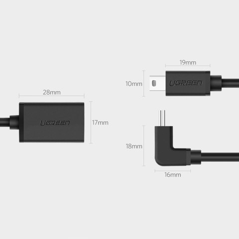 Adapter przejściówka mini USB-B (męski) - USB-A (żeński) OTG 10cm - szary