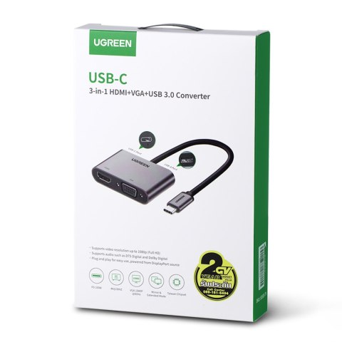 Adapter rozdzielacz USB-C - HDMI / VGA / USB-A 3.0 / USB-C PD - szary