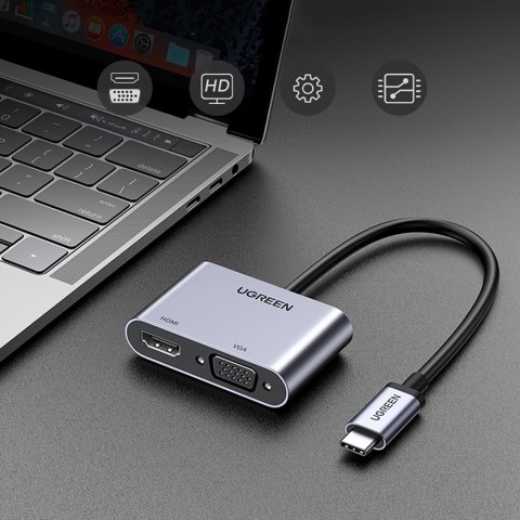 Adapter rozdzielacz USB-C - HDMI / VGA / USB-A 3.0 / USB-C PD - szary