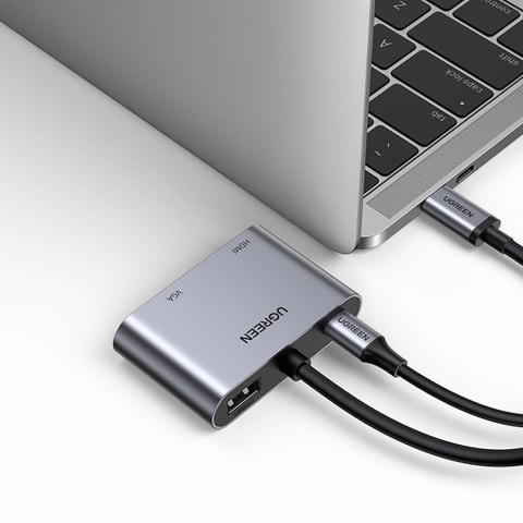 Adapter rozdzielacz USB-C - HDMI / VGA / USB-A 3.0 / USB-C PD - szary