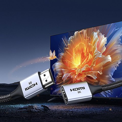 Kabel przedłużacz przewód HDMI (męski) / HDMI (żeński) 8K 15cm - szary