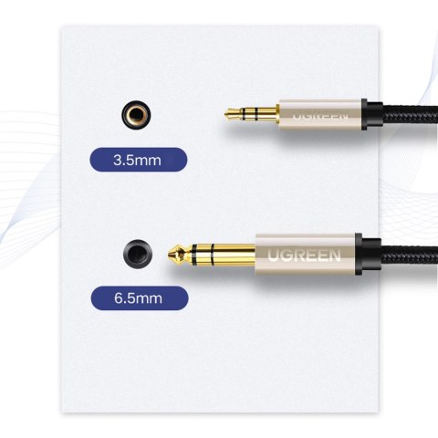 Kabel przewód audio TRS mini jack 3.5mm - jack 6.35mm 3m - szary