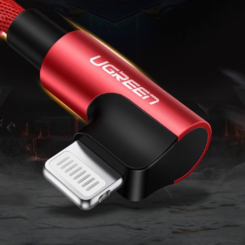 Kabel przewód kątowy iPhone Lightning - USB-A MFi 2.4A 1m - czerwony