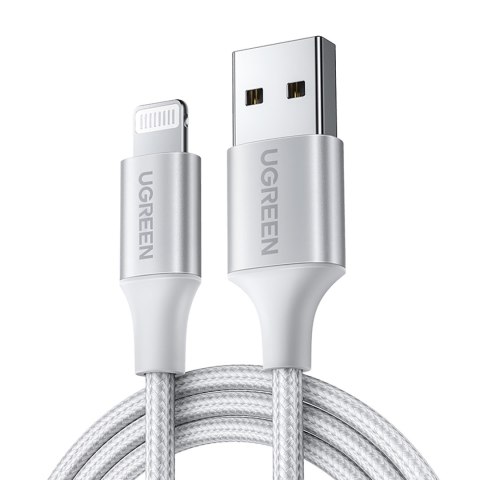 Kabel przewód w oplocie USB-A - iPhone Lightning MFi 1.5m - srebrny