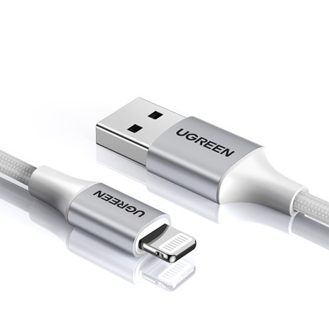 Kabel przewód w oplocie USB-A - iPhone Lightning MFi 1.5m - srebrny