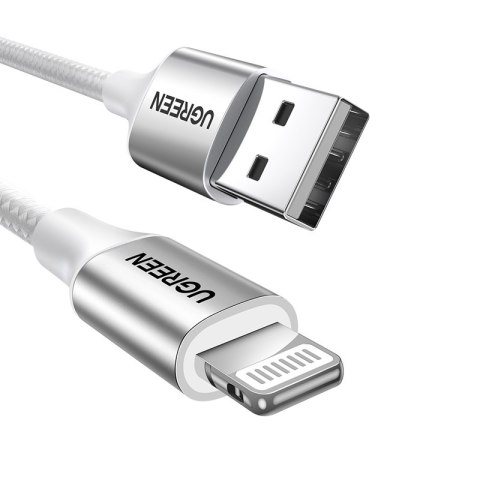 Kabel przewód w oplocie USB-A - iPhone Lightning MFi 1.5m - srebrny