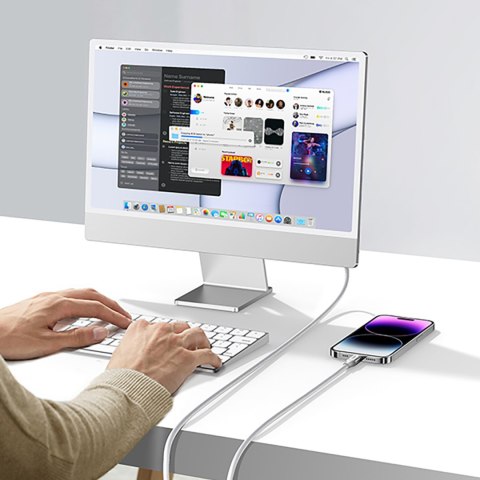 Kabel przewód w oplocie USB-A - iPhone Lightning MFi 1.5m - srebrny