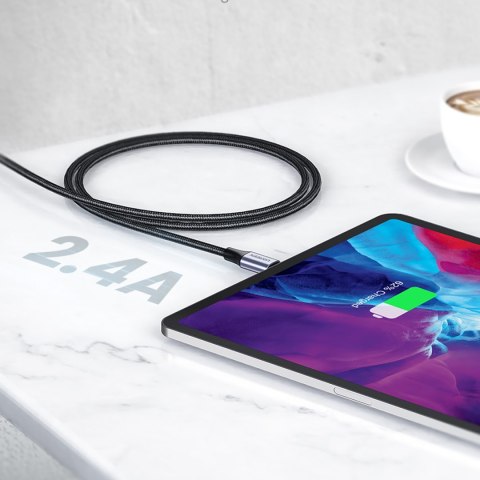 Kabel przewód w oplocie USB-A - iPhone Lightning MFi 2m - czarny