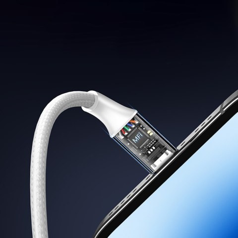 Kabel przewód w oplocie USB-A - iPhone Lightning MFi 2m - srebrny