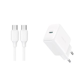 Ładowarka sieciowa USB-C PD QC 20W + kabel USB-C 1m - biała