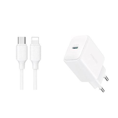 Ładowarka sieciowa USB-C PD QC 20W + kabel do iPhone Lightning 1m - biała