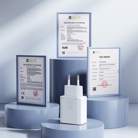 Ładowarka sieciowa USB-C - USB-A 30W PD - biała