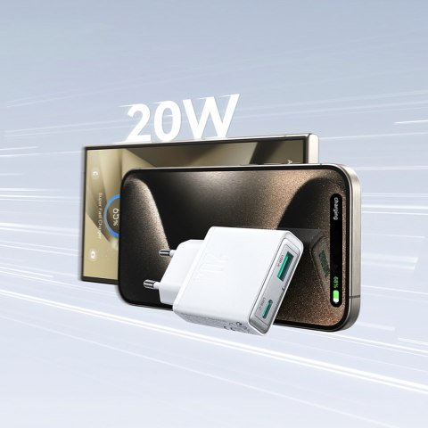 Mała i supercienka ładowarka sieciowa 20W USB-A USB-C - biała