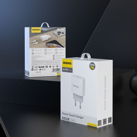 Mała ładowarka sieciowa A14EUC PD 20W USB-C + kabel USB-C - biała