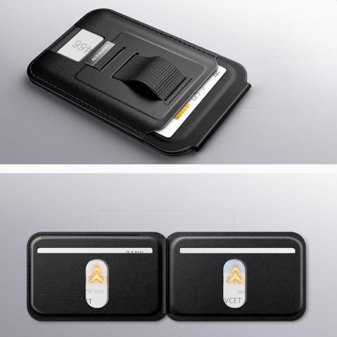 Portfel na karty Magnetic Wallet MagSafe z podstawką i uchwytem na palec - czarny