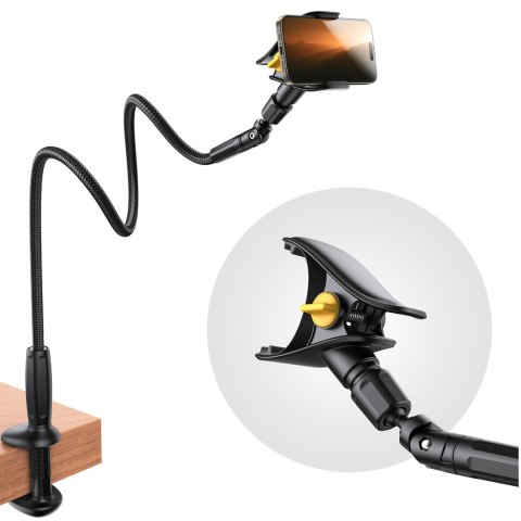 Uchwyt na telefon biurkowy z elastycznym ramieniem typu gęsia szyja - czarna