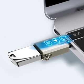 Adapter przejściówka USB-C (męski) - USB-A (żeński) z oczkiem na smycz - srebrny