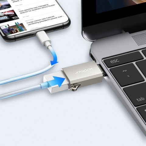 Adapter przejściówka USB-C (męski) - USB-A (żeński) z oczkiem na smycz - srebrny