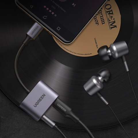 Adapter przejściówka audio USB-C - USB-C + mini jack 3.5mm - szary