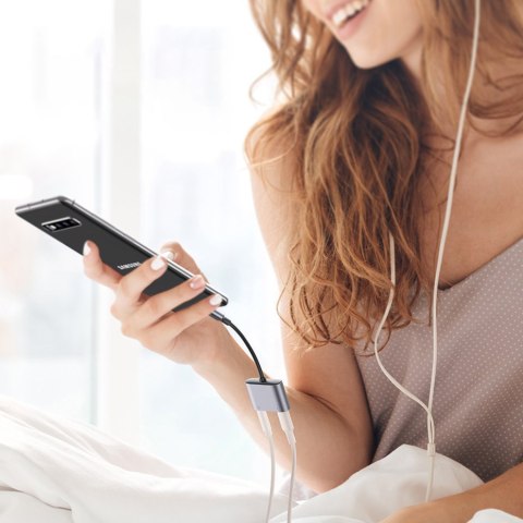 Adapter przejściówka audio USB-C - USB-C + mini jack 3.5mm - szary