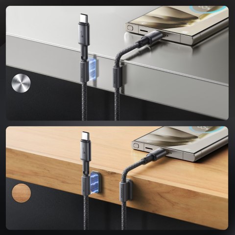 Kabel przewód USB-A - USB-C z organizerem uchwytem magnetycznym 1.2m - szary