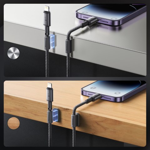 Kabel przewód USB-A - iPhone Lightning z organizerem uchwytem magnetycznym 1.2m - szary
