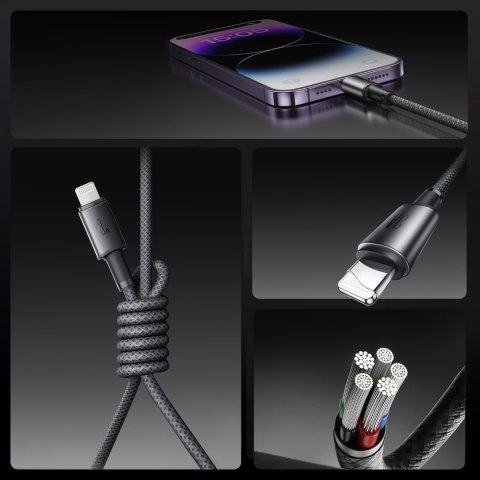 Kabel przewód USB-A - iPhone Lightning z organizerem uchwytem magnetycznym 1.2m - szary