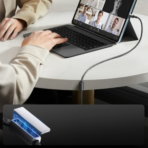 Kabel przewód USB-C - iPhone Lightning z organizerem uchwytem magnetycznym 1.2m - szary