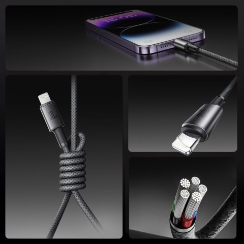 Kabel przewód USB-C - iPhone Lightning z organizerem uchwytem magnetycznym 1.2m - szary