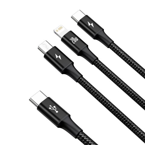 3w1 Kabel przewód USB-C - USB-C / iPhone Lightning / microUSB 20W PD 1.5m - czarny