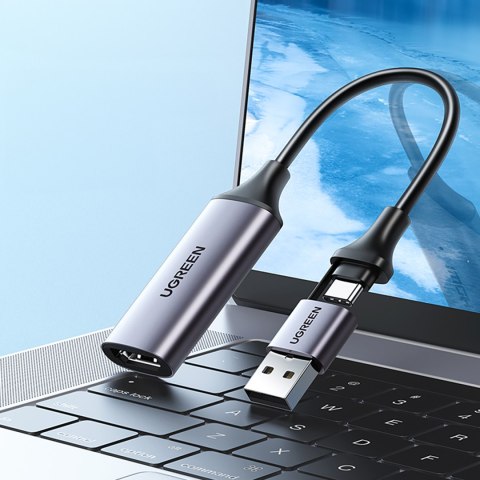 Adapter przejściówka HDMI (żeński) - USB-A / USB-C (męski) - szary