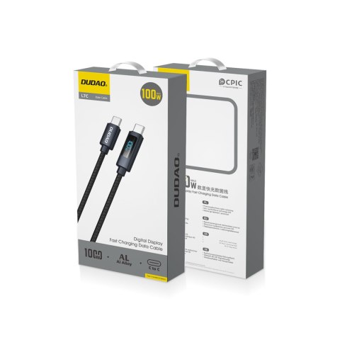 Kabel przewód L7C USB-A - USB-C 100W z wyświetlaczem LED 1m - czarny