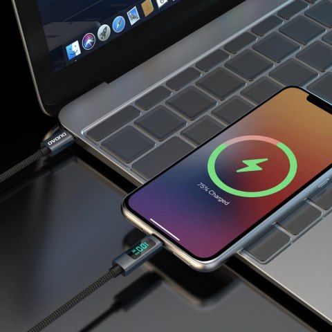 Kabel przewód L7C USB-A - USB-C 100W z wyświetlaczem LED 1m - czarny