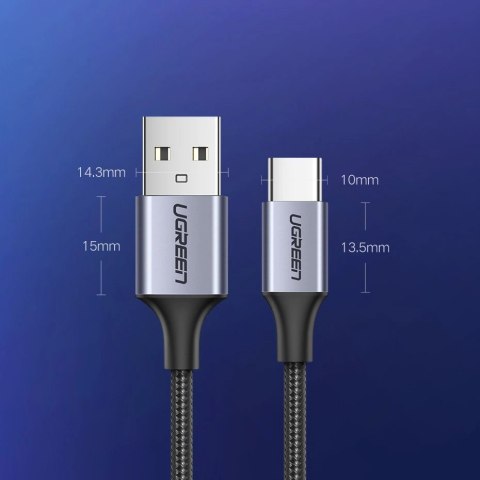 Kabel przewód USB-A - USB-C QC 3.0 3A 0.25m - szary