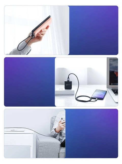 Kabel przewód USB-A - USB-C QC 3.0 3A 1.5m - szary