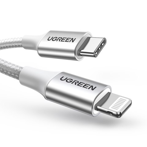Kabel przewód USB-C - iPhone Lightning MFi 1m - srebrny