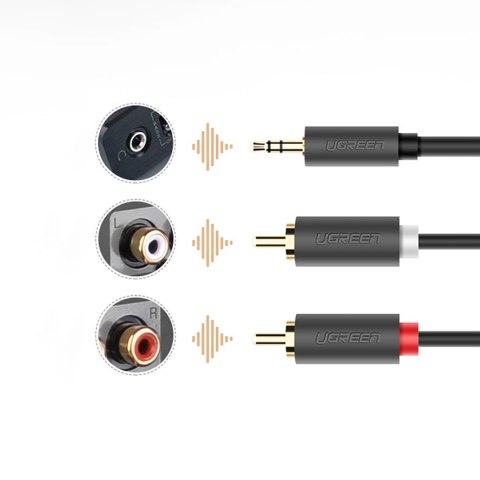 Kabel przewód audio 3.5mm minijack (męski) - 2RCA (męski) 2m - szary