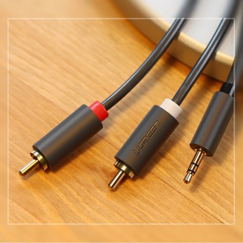 Kabel przewód audio 3.5mm minijack (męski) - 2RCA (męski) 2m - szary