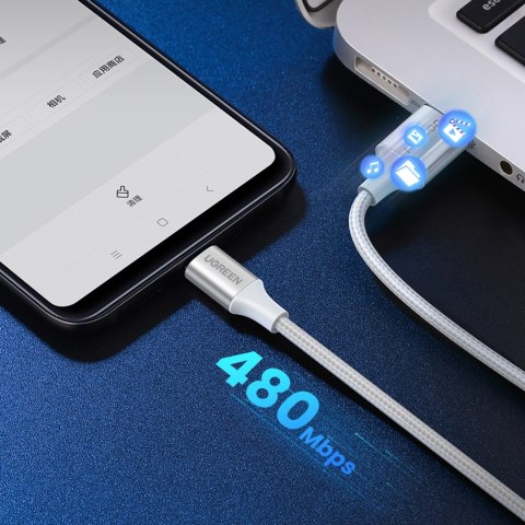 Kabel przewód w oplocie USB-A - USB-C QC 3.0 AFC i FCP 3A 2m - biały