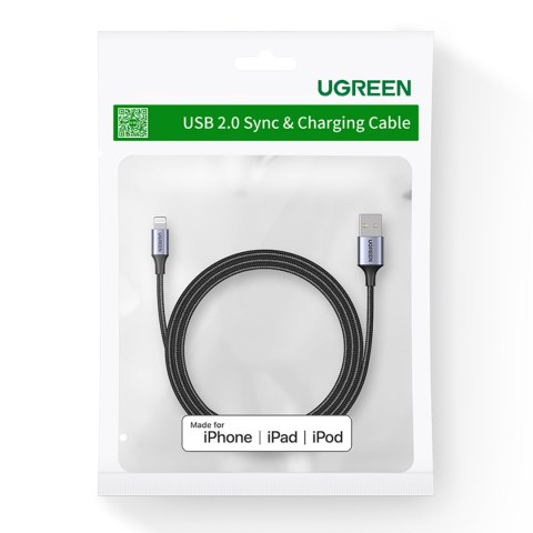 Kabel przewód w oplocie USB-A - iPhone Lightning MFi 1.5m - czarny